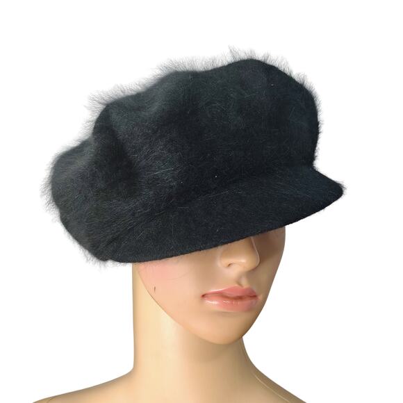 1990s Black Page Boy Cap Liz Claiborne Vintage Wool Rabbit Fur Blend Hat Small - Picture 4 of 6